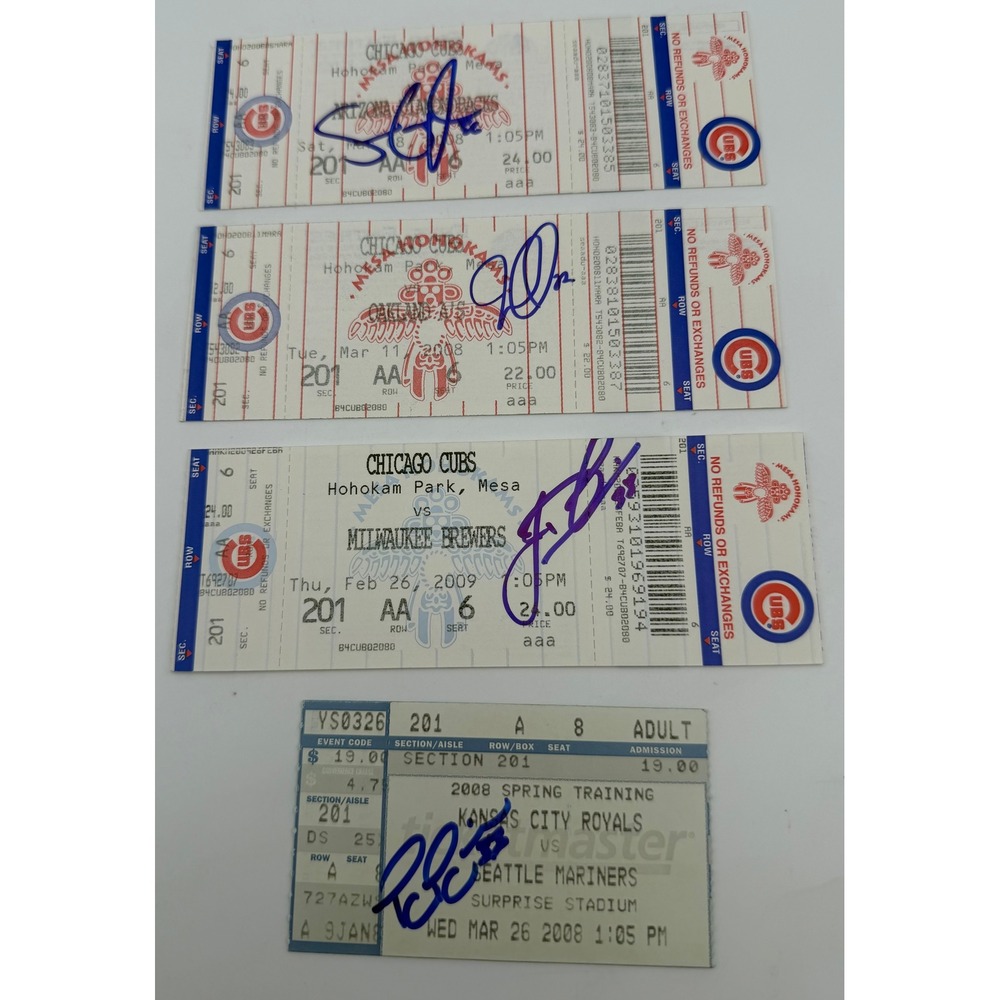 Lot 4 Autographed MLB Spring Training Tickets Chicago Cubs Mariners 2008 2009